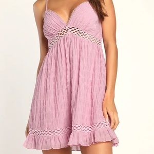 Lulus Adored Endlessly Lilac Smocked Crochet Lace Mini Dress